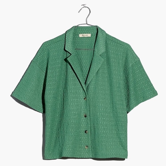 Madewell Crinkle-knit Button Front Trellis Green Top Floral Shaped Buttons NJ769 - Picture 3 of 8